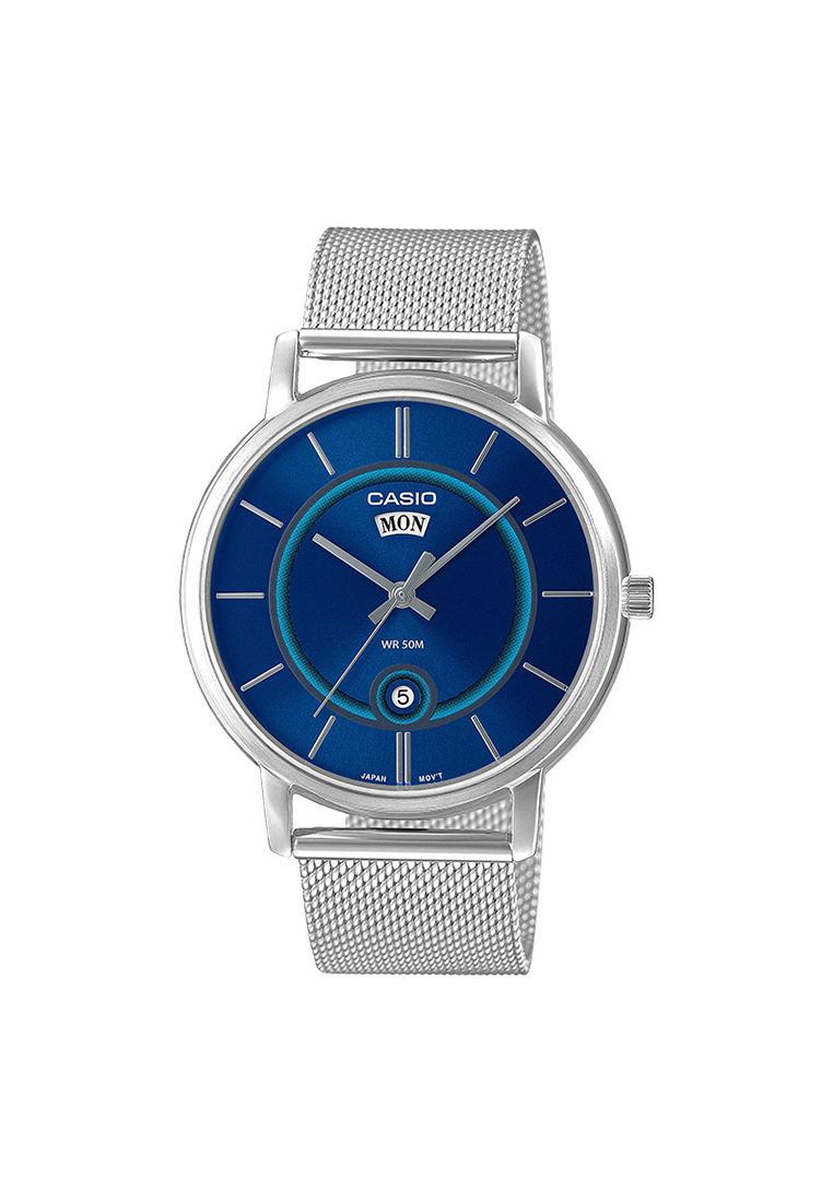 CASIO Jam Tangan Pria Casio General MTP-B120M-2AVDF MTPB120 MTP-B120M Blue Dial Mesh Band