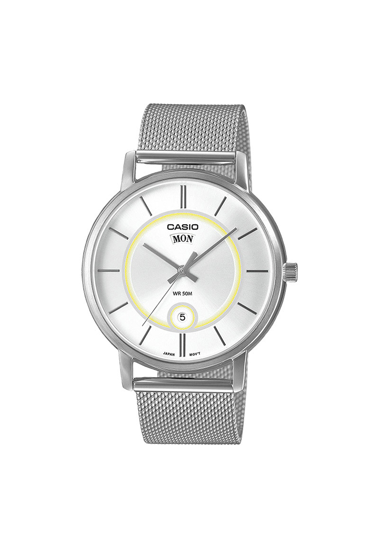 CASIO Jam Tangan Pria Casio General MTP-B120M-7AVDF MTPB120 MTP-B120M White Dial Mesh Band