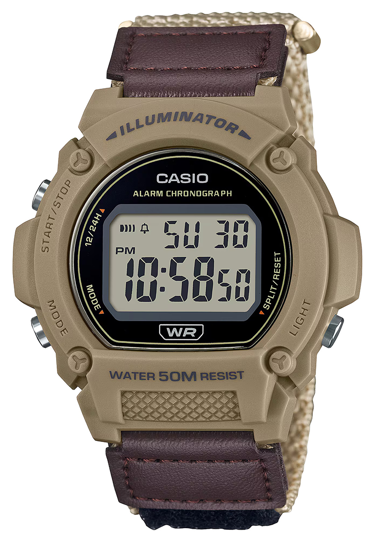 CASIO Jam Tangan Digital Pria Casio W-219HB-5AV Brown Canvas Strap