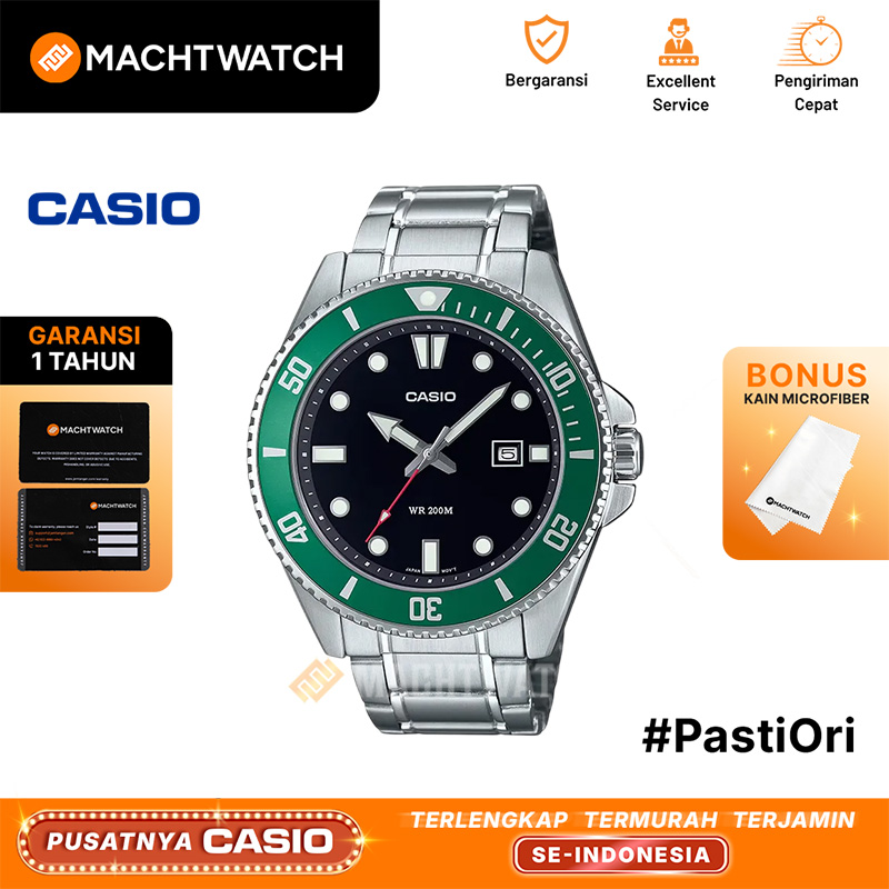 CASIO Jam Tangan Pria Casio General MDV-107D-3AVDF MDV107 MDV-107D Black Dial Stainless Steel Band