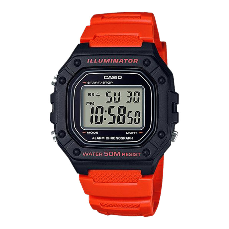 CASIO Jam Tangan Pria Digital Casio Standard W-218H-4BVDF W218 W-218H Red Resin Band