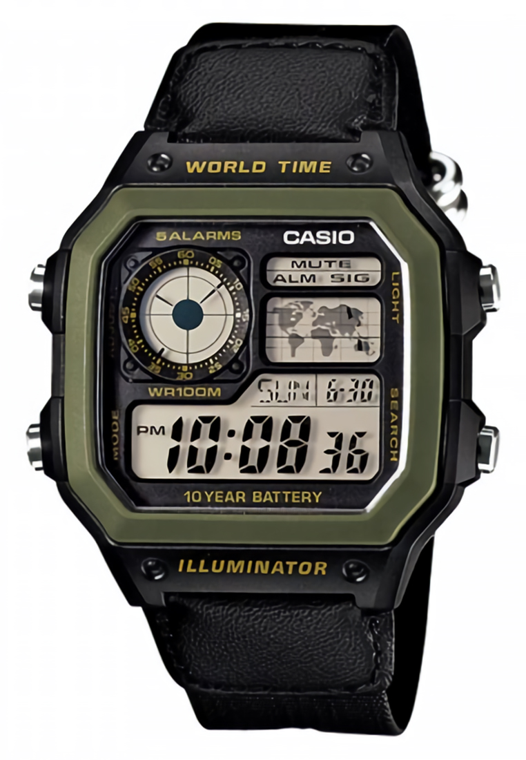 Casio - Jam Tangan Pria - Black - Canvas Strap - AE-1200WHB-1BVDF