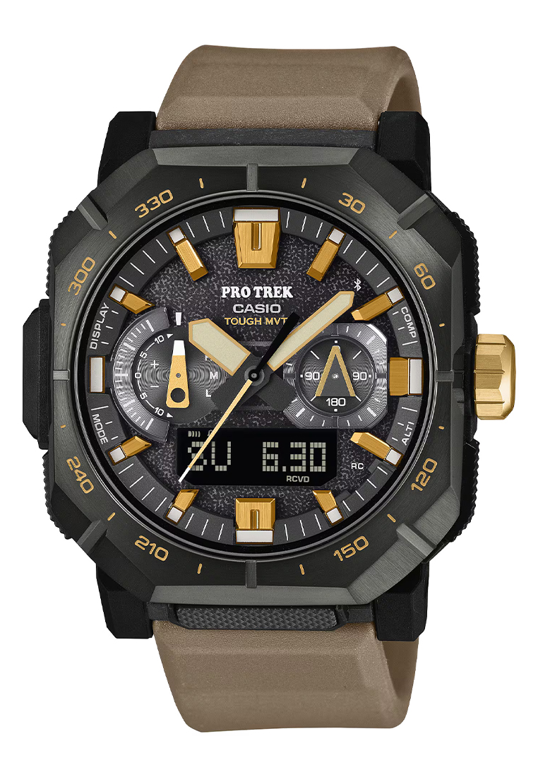 Casio ProTrek Tough Solar Sapphire Glass - Jam Tangan Pria - Brown Rubber Strap - PRW-B1000-5D