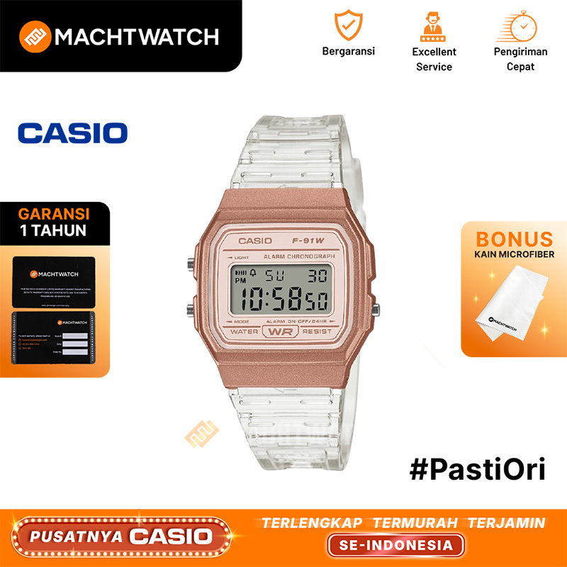 CASIO Jam Tangan Wanita Casio General F-91WS-7A3JF Rose Gold Digital Dial Transparency Rubber Band (