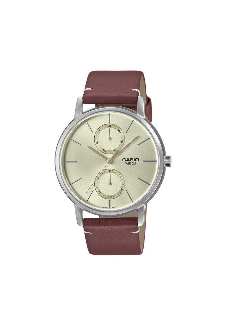 CASIO Jam Tangan Pria Casio MTP-B310L-9AVDF Light Gold Dial Brown Leather Band