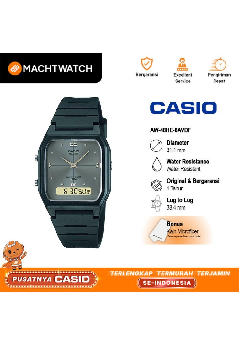 Casio Jam Tangan Unisex Analog Casio Standard AW-48HE-8AVDF AW48 AW-48HE Dial Black Rubber Band