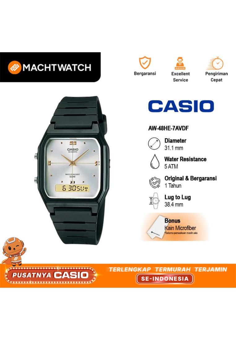 Casio Jam Tangan Wanita Analog Digital Casio Standard AW-48HE-7AVDF AW48 AW-48HE Black Rubber Band