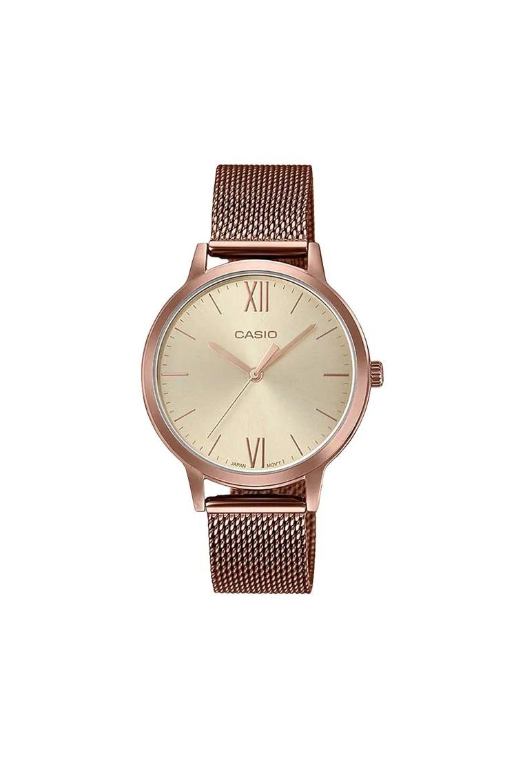 CASIO Jam Tangan Wanita Casio LTP-E157MR-9ADF Enticer Ladies Gold Dial Rose Gold Mesh Band
