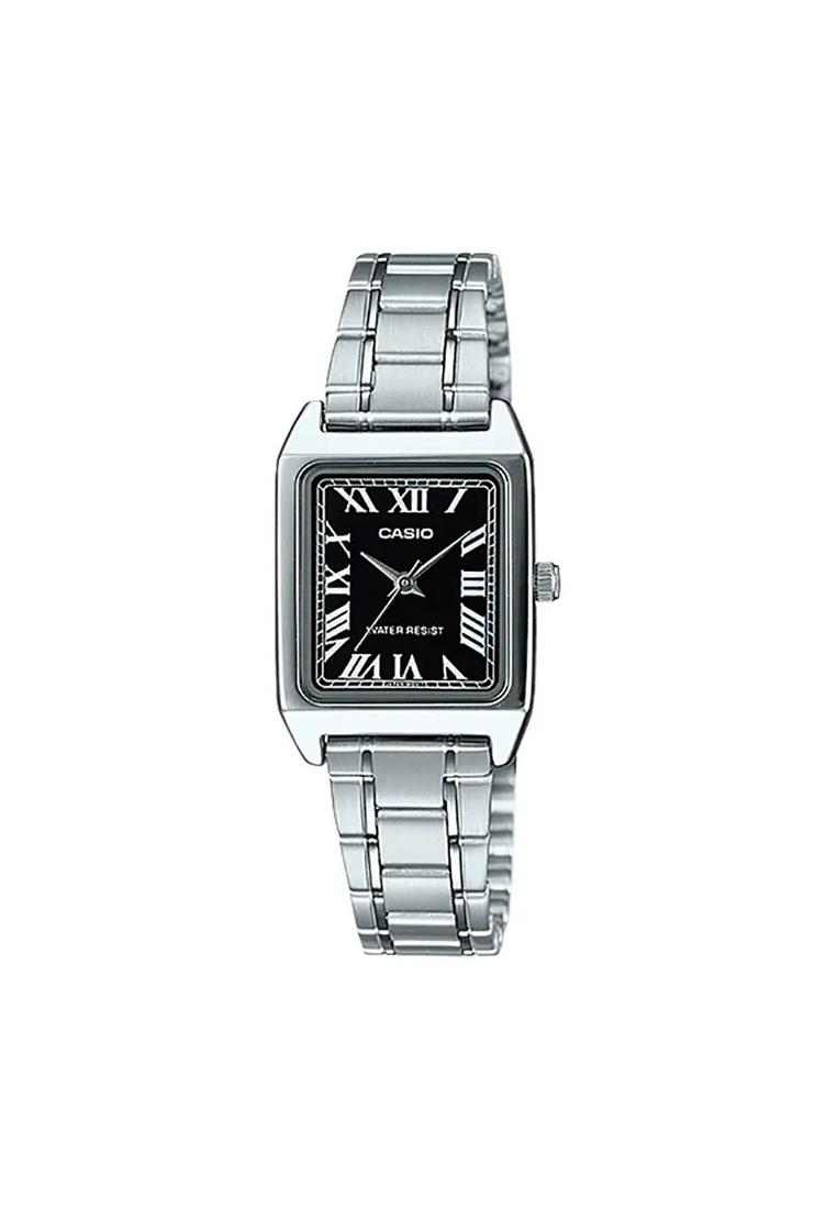 CASIO Jam Tangan Wanita Casio LTP-V007D-1BUDF Tank Black Dial Stainless Steel Band