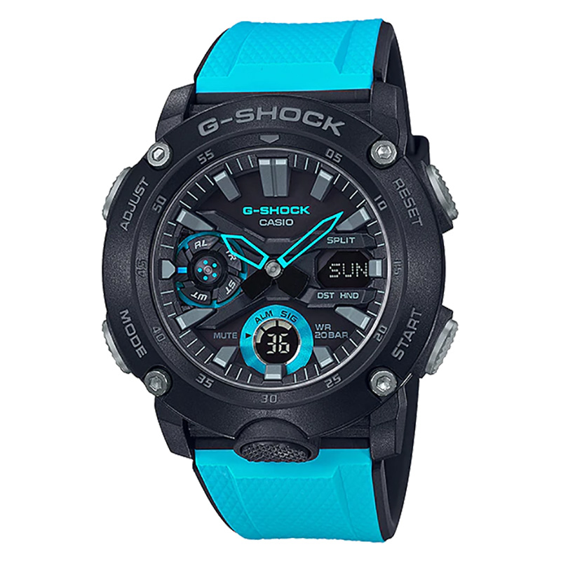 CASIO Jam Tangan Pria Casio G-Shock GA-2000-1A2DR Angyil Carbon Core Guard Black Dial Blue Resin Ban