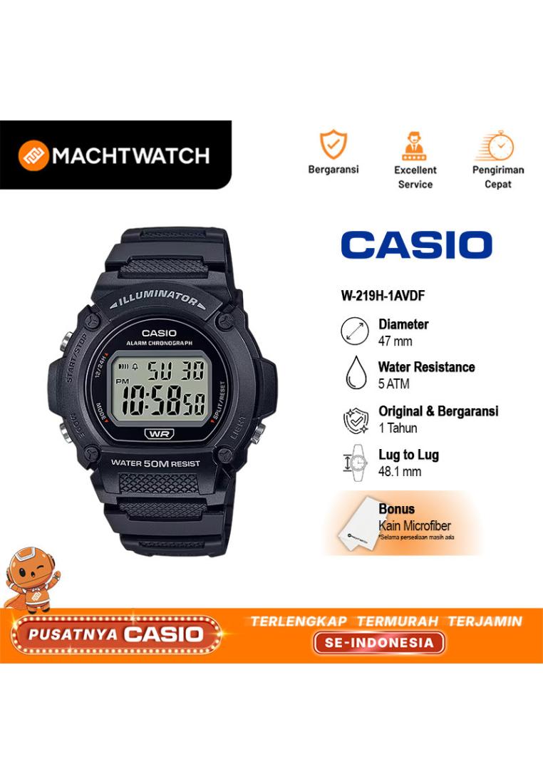 CASIO Jam Tangan Pria Digital Casio Standard W-219H-1AVDF W219 W-219H Dial Black Resin Band
