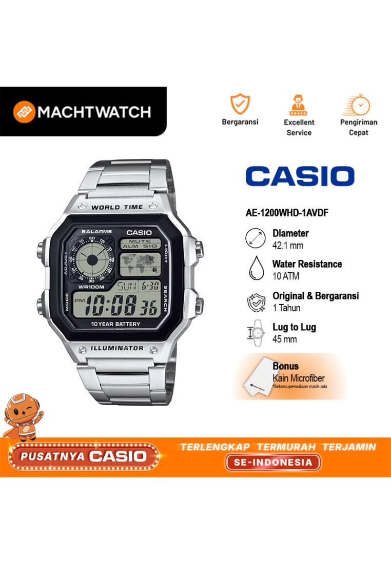 CASIO Jam Tangan Pria Digital Casio Standard AE-1200WHD-1AVDF AE1200 AE-1200WH Digital Dial Stainles
