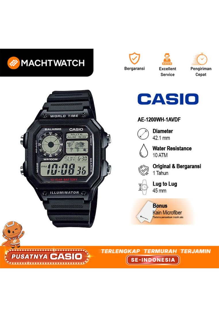 CASIO Jam Tangan Pria Digital Casio Standard AE-1200WH-1AVDF AE1200 AE-1200WH Black Resin Band