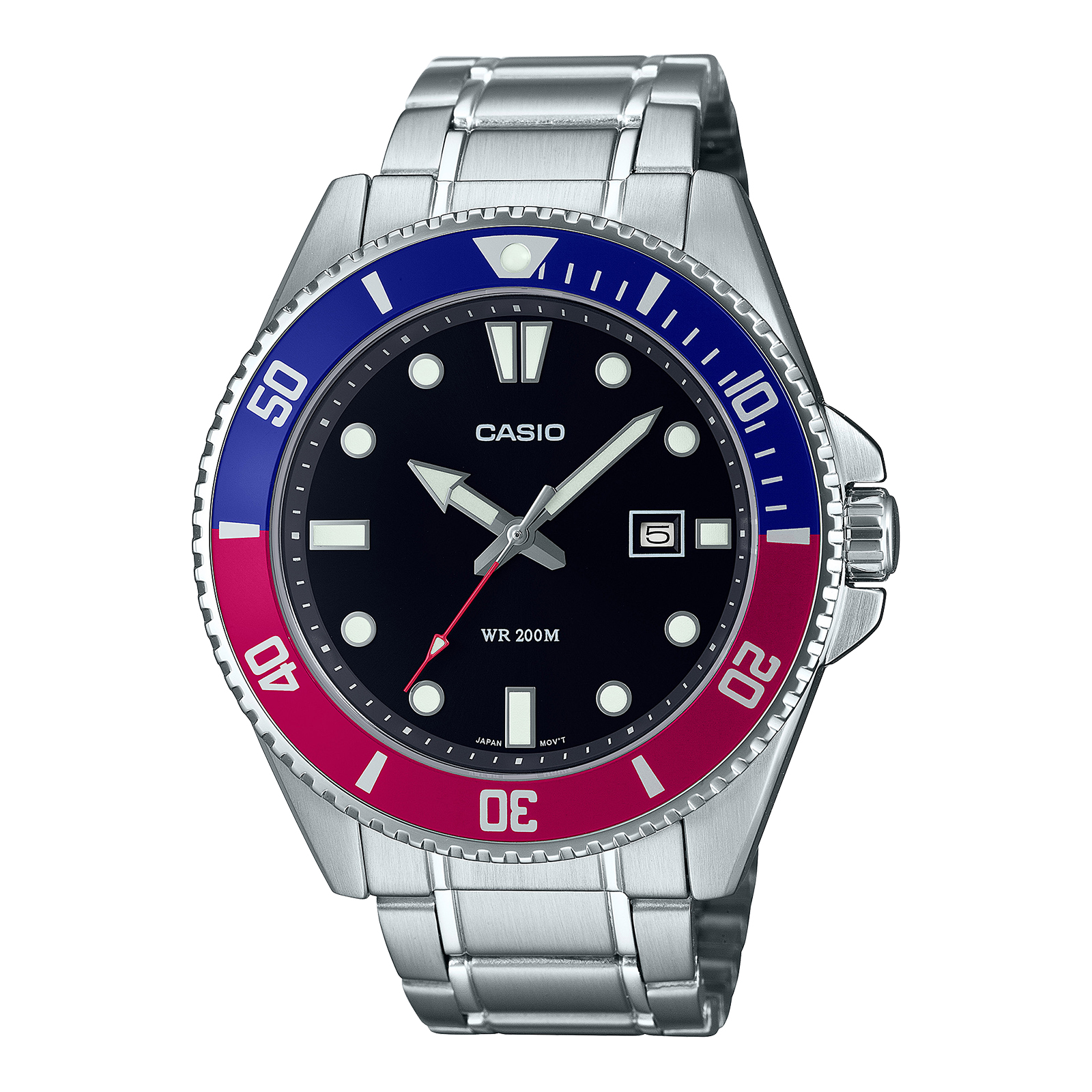 Casio - Diver Marlin Duro Pepsi - Jam Tangan Analog Pria - Black Dial - All Stainless Steel - MDV-10