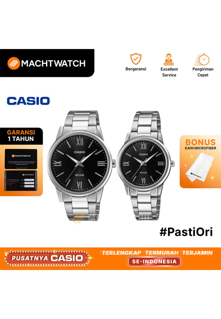 Casio Jam Tangan Couple Casio General LTP-1303DD-1AVDF_MTP-1303DD-1AVDF Couple Black Dial Stainless 