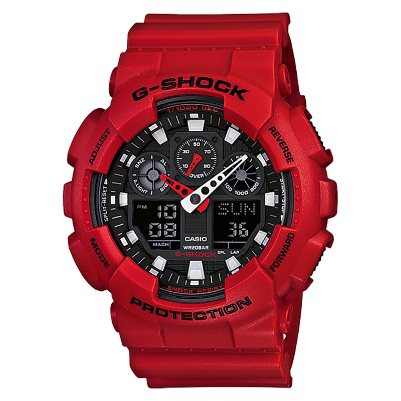 CASIO Jam Tangan Pria Analog Digital Casio G-Shock GA-100B-4ADR GA100B GA-100B Red Resin Band