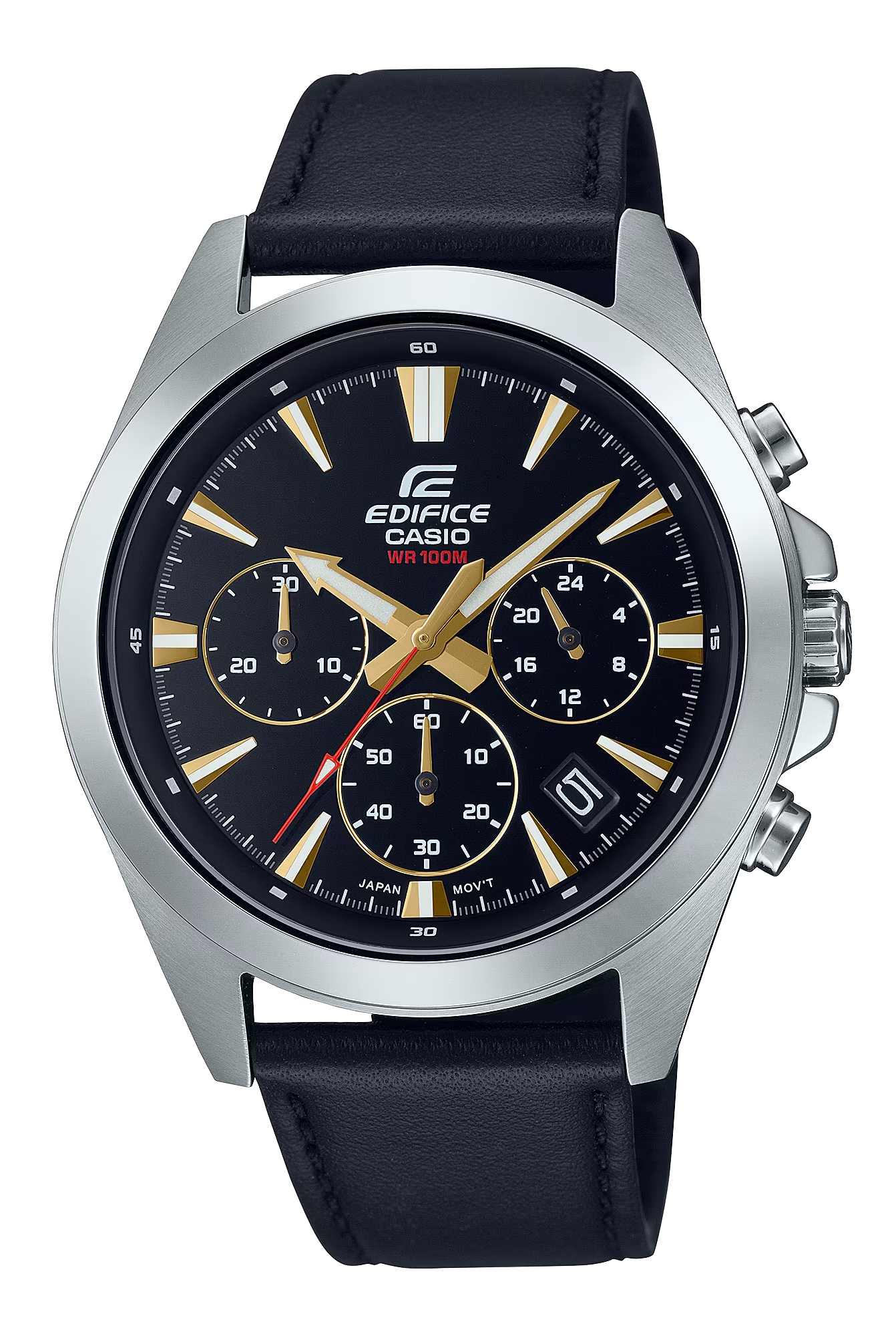 CASIO Men EFV-630L-1A Stainless Steel Leather Band Black