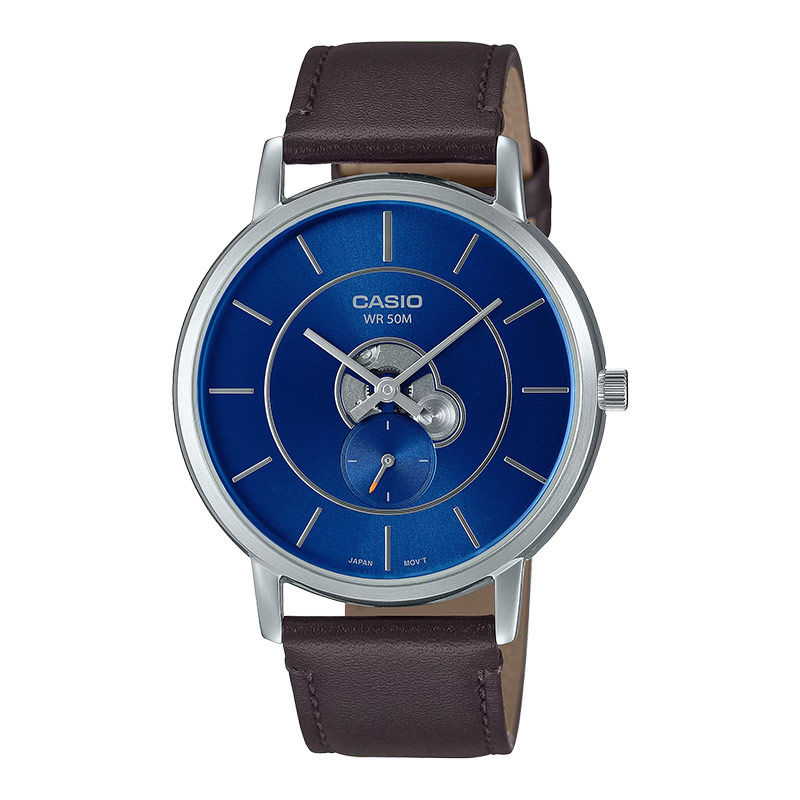 Casio Jam Tangan Pria Casio General MTP-B130L-2AVDF MTPB130 MTP-B130L Blue Dial Brown Leather Band