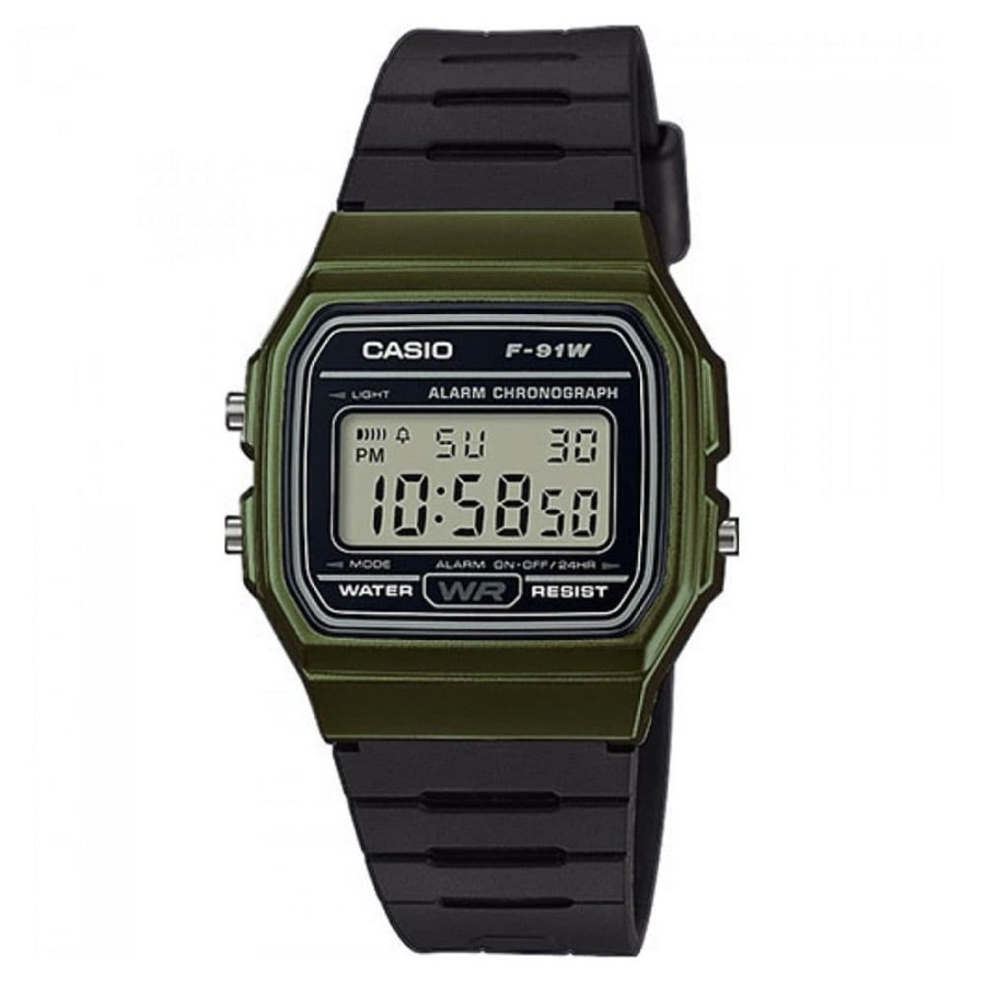 Casio F-91WM-3ADF Hijau Karet Hitam
