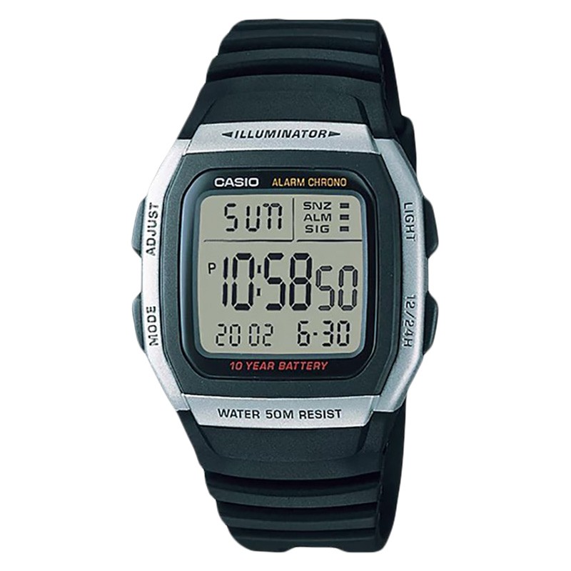 CASIO Jam Tangan Pria Casio Standard W-96H-1AVDF 10 W96 W-96H Year Battery Black Resin Band