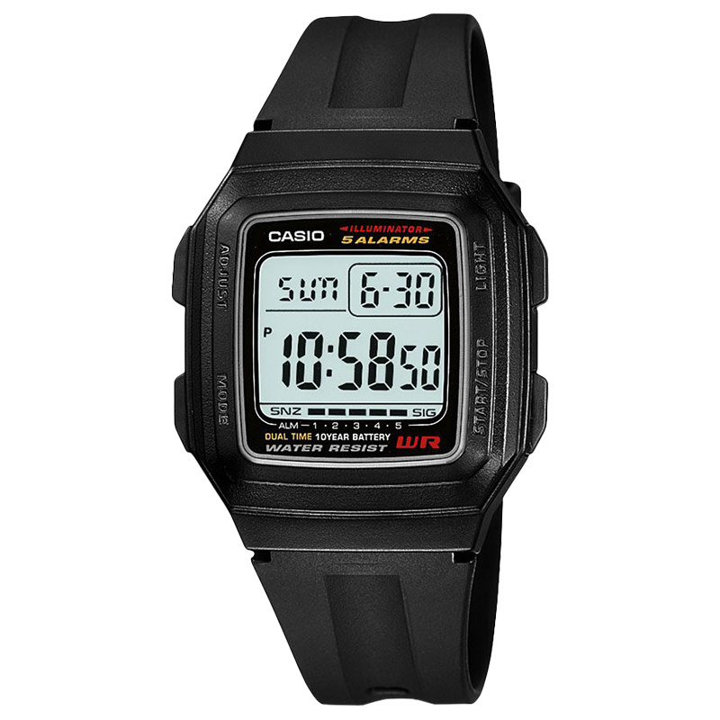CASIO Jam Tangan Unisex Casio Standard F-201WA-1ADF F201 F-201W Black Resin Band