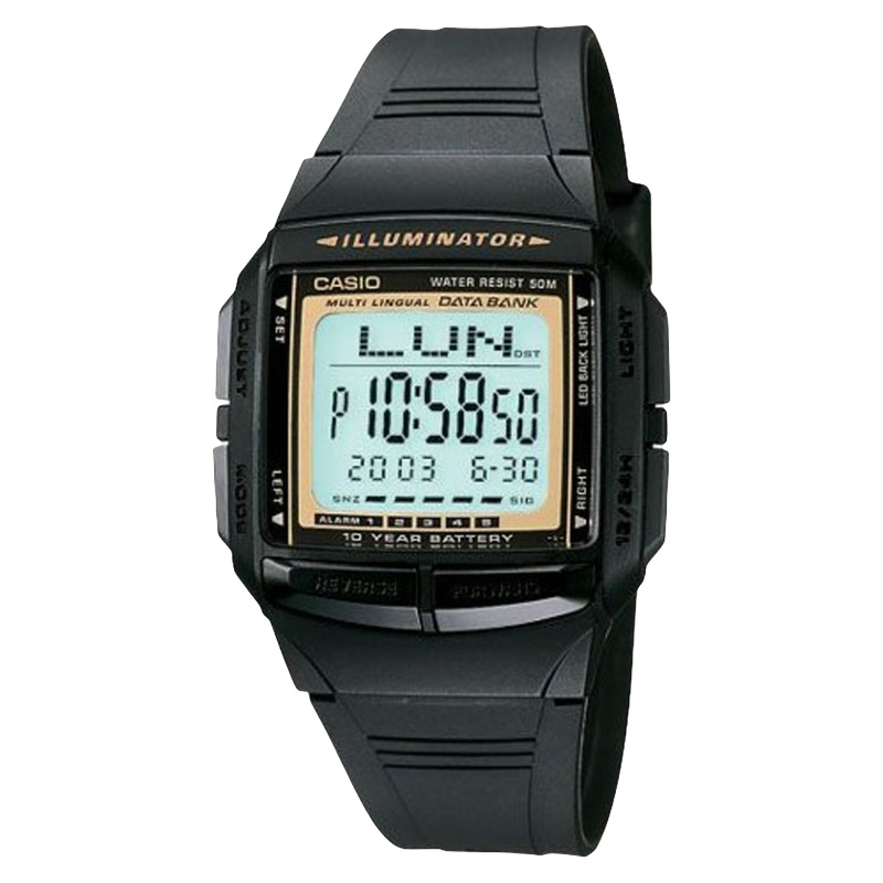 CASIO Jam Tangan Pria Casio General DB-36-9AVDF DB36 Data Bank Digital Dial Black Resin Band