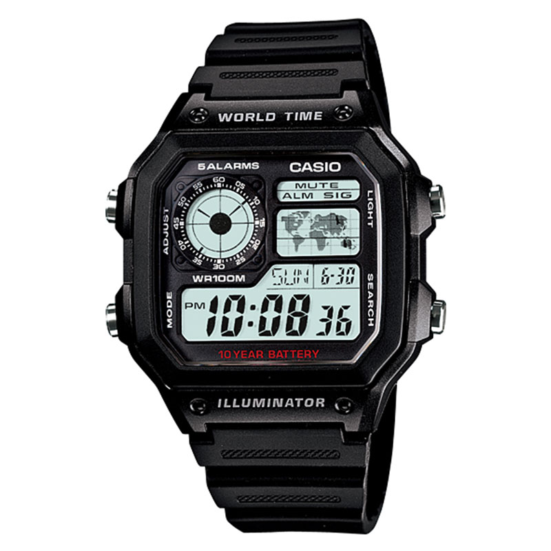 CASIO Jam Tangan Pria Digital Casio Standard AE-1200WH-1AVDF AE1200 AE-1200WH Black Resin Band