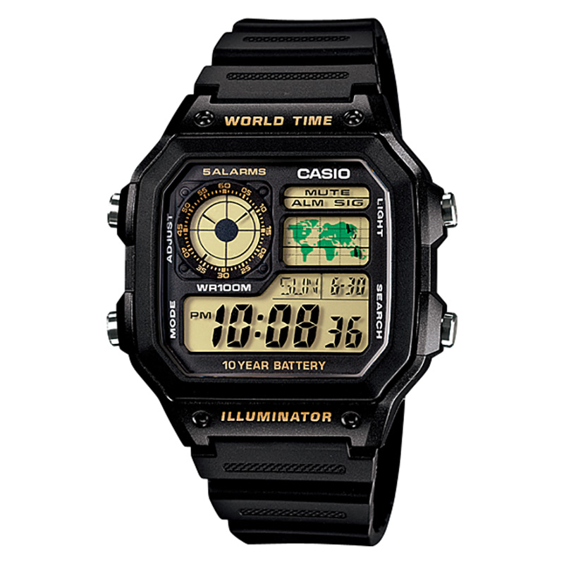 CASIO Jam Tangan Pria Digital Casio Standard AE-1200WH-1BVDF AE1200 AE-1200WH Black Resin Band