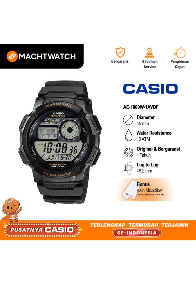 CASIO Jam Tangan Pria Digital Casio Standard AE-1000W-1AVDF AE1000 AE-1000W Black Resin Band