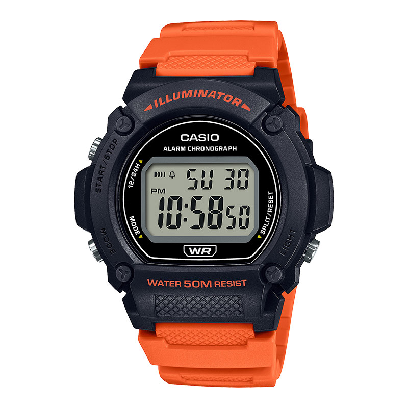 CASIO Jam Tangan Pria Digital Casio Standard W-219H-4AVDF W219 W-219H Orange Resin Strap