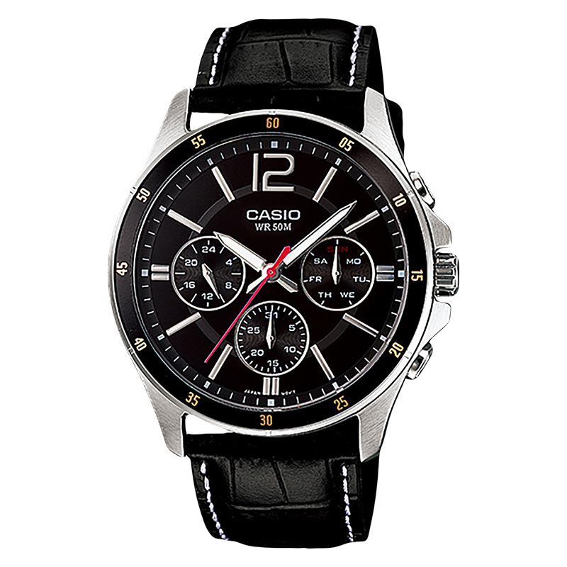 CASIO Jam Tangan Pria Analog Casio Standard MTP-1374L-1AVDF MTP1374 MTP-1374L Black Leather Band