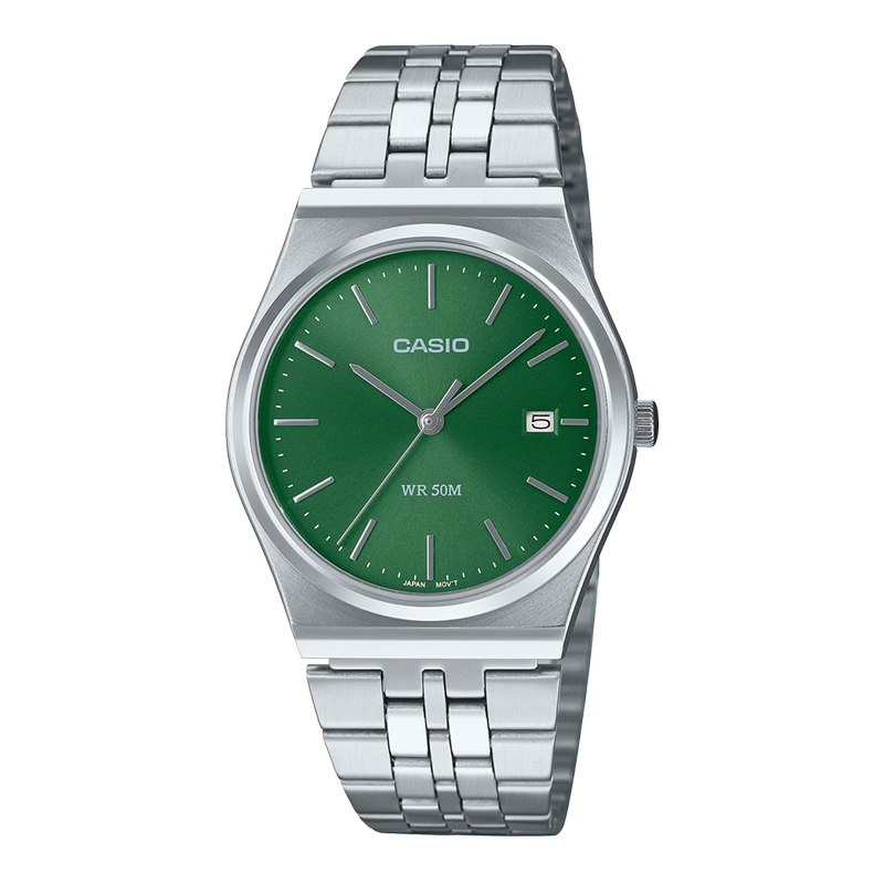 CASIO Jam Tangan Pria Casio General MTP-B145D-3AVDF MTPB145 MTP-B145D Green Dial Stainless Steel Ban