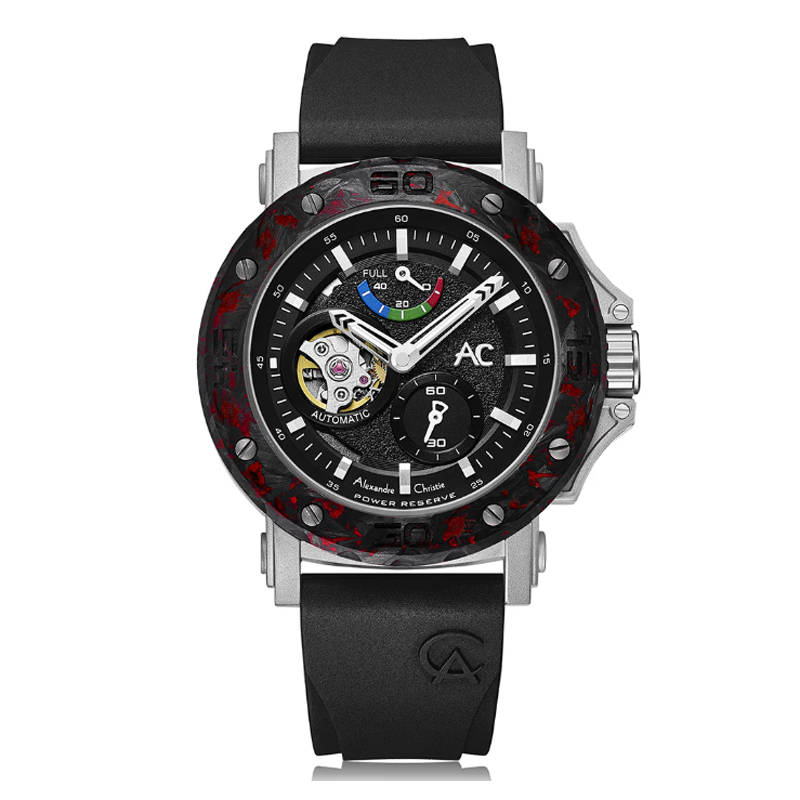 CASIO Alexandre Christie AC 9205 Automatic Power Reserve Silver Black Red Titanium MPRTTBARE
