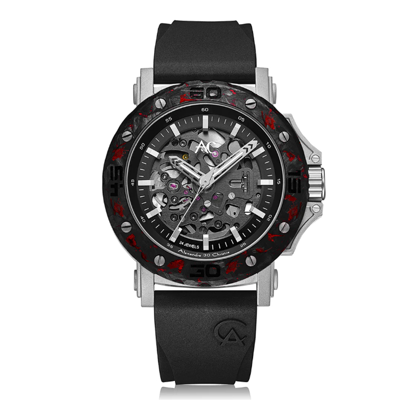 CASIO Alexandre Christie AC 9205 Automatic Skeleton Silver Black Red Titanium MTRTTBARE
