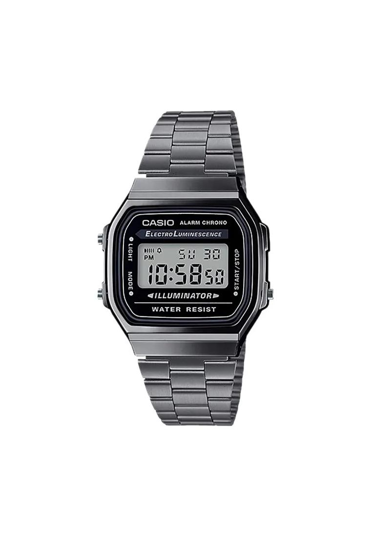 CASIO Jam Tangan Wanita Casio A168WGG-1ADF Vintage Digital Dial Grey Stainless Steel Band