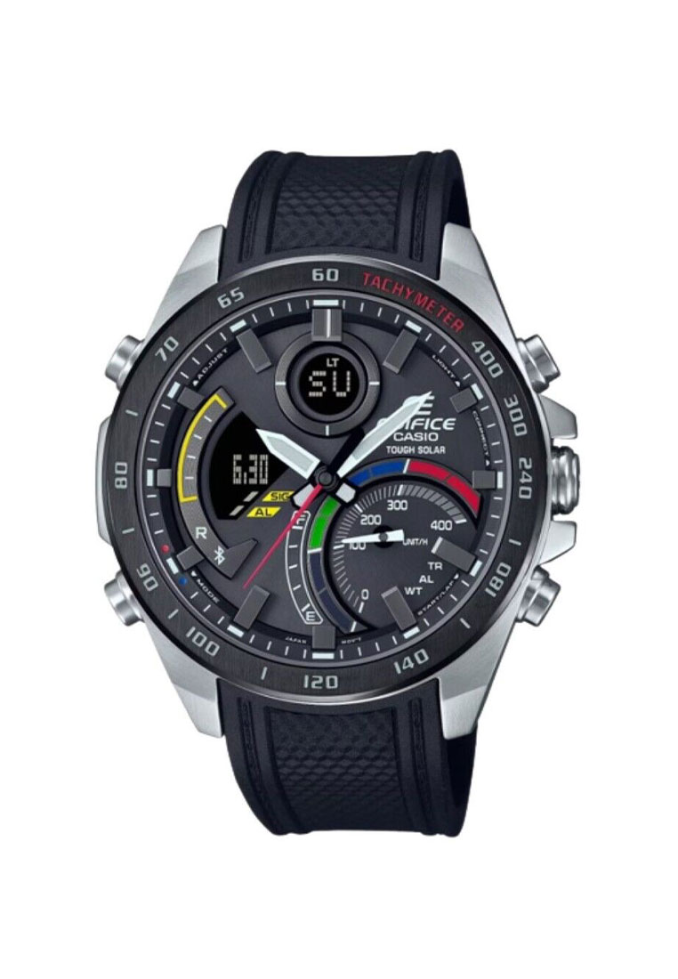 Casio EDIFICE Jam Tangan Pria - Black Silver - Leather Strap - ECB-900MP-1ADF