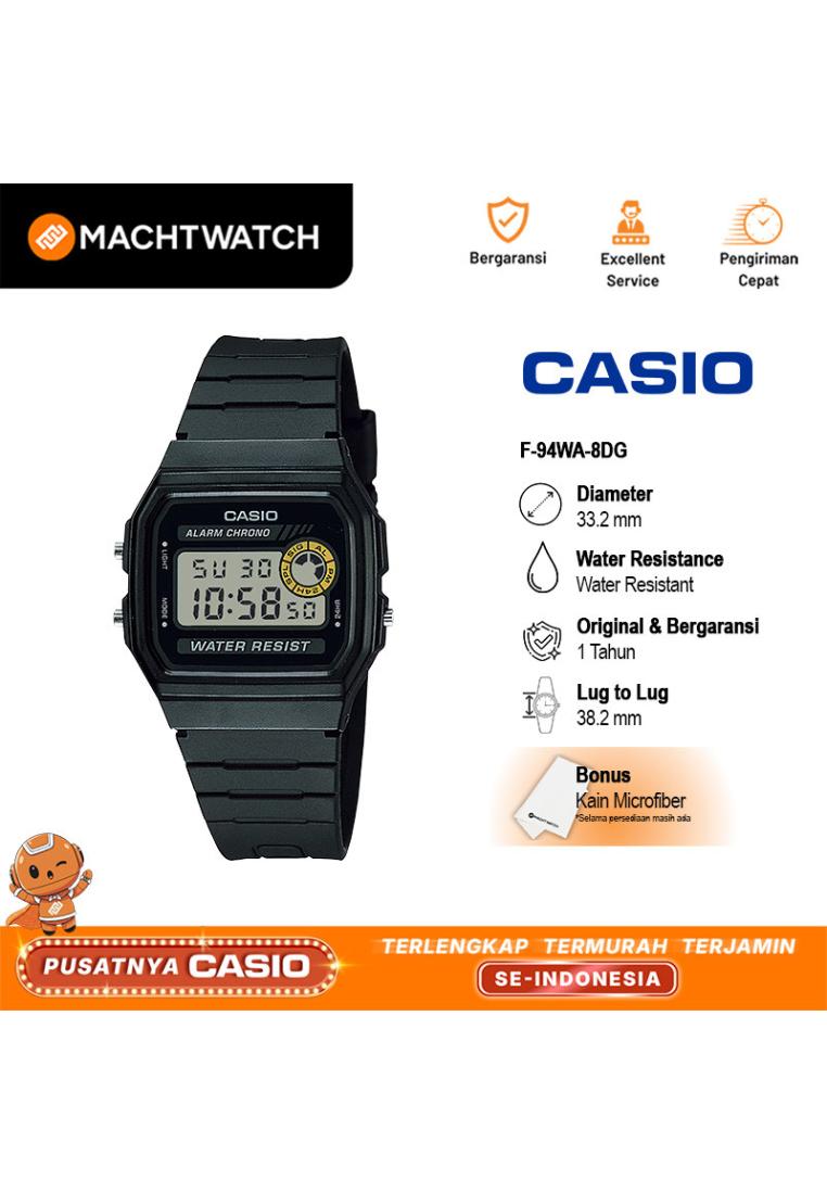 CASIO Jam Tangan Pria Digital Casio Standard F-94WA-8DG F94 F-94W Dial Black Resin Band