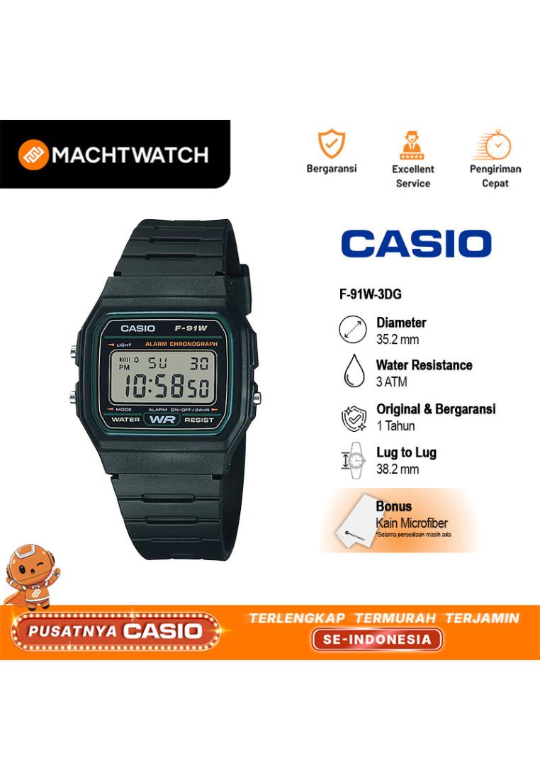 Casio Jam Tangan Pria Digital Casio Standard F-91W-3DG F91 F-91W Digital Dial Black Resin Band