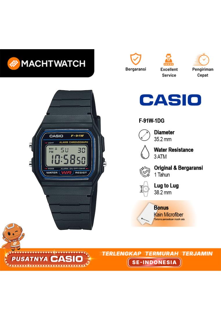 CASIO Jam Tangan Unisex Digital Casio Standard F-91W-1DG F91 F-91W Classic Black Resin