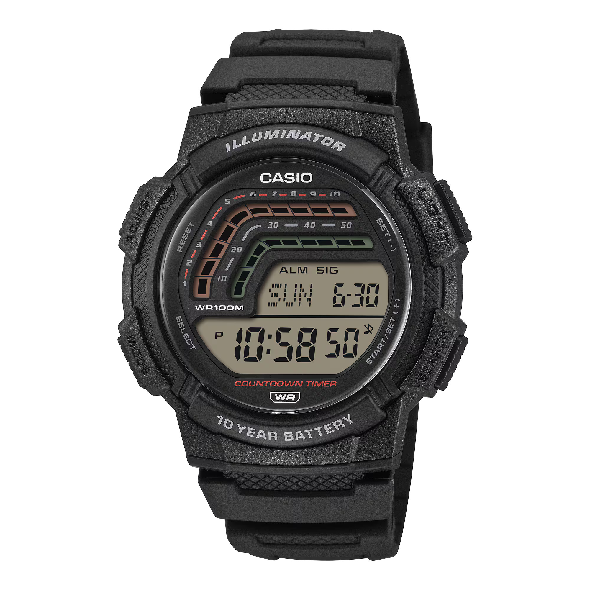 Casio Illuminator - Jam Tangan Digital Pria - Black Resin Case dan Band - WS-1800-1AV