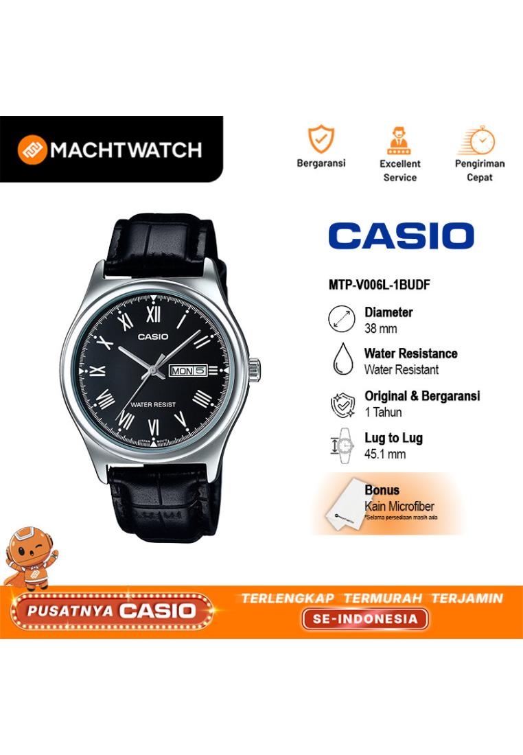 CASIO Jam Tangan Pria Analog Casio Standard MTP-V006L-1BUDF MTPV006 MTP-V006L Black Dial Black Leath