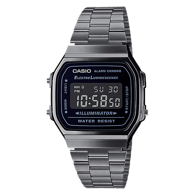 Casio Jam Tangan Unisex Casio Vintage A168WGG-1BDF Digital Dial Grey Stainless Steel Band