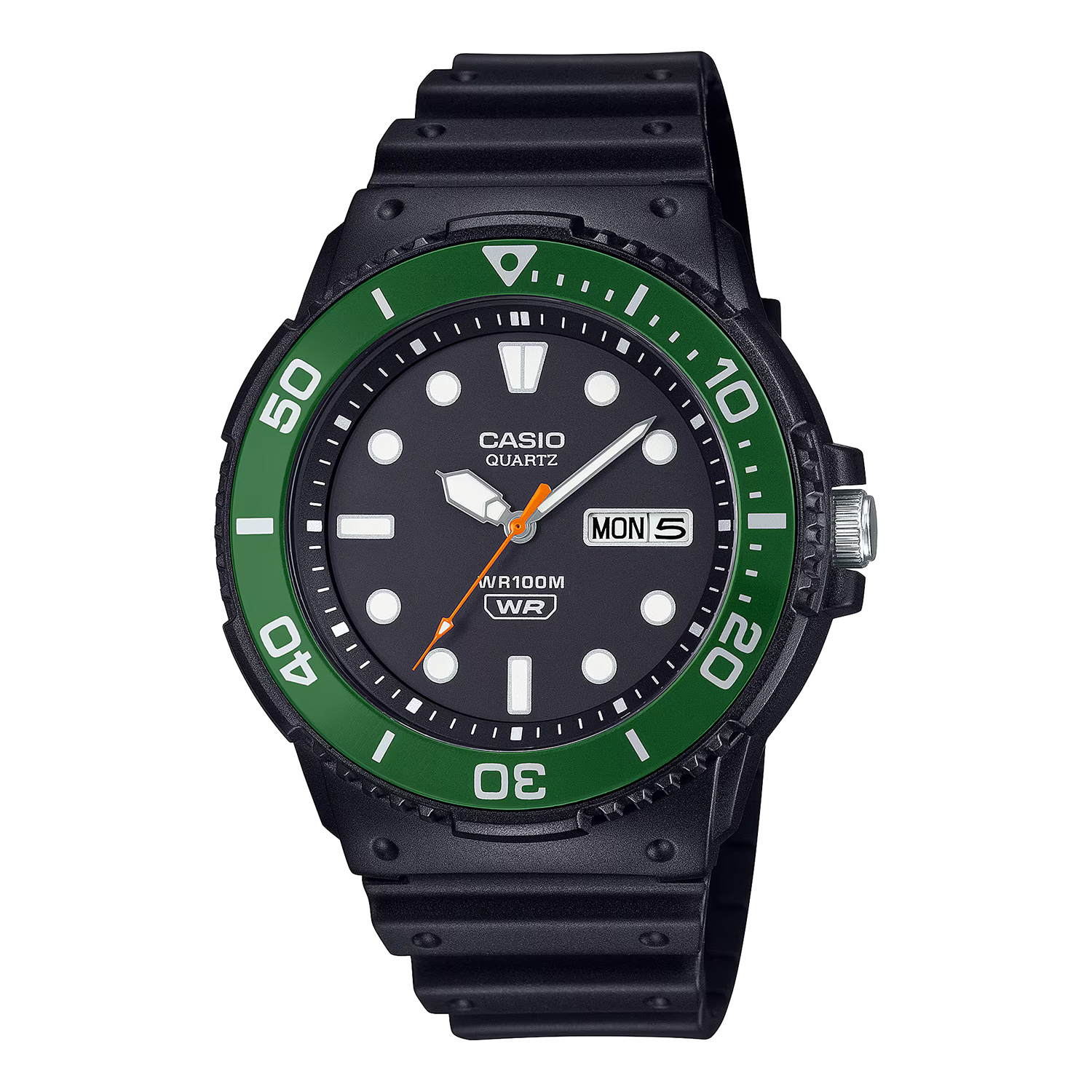 CASIO Jam Tangan Analog Pria - Green Aluminum Bezel - Black Resin Case & Band - MRW-230H-1E3V