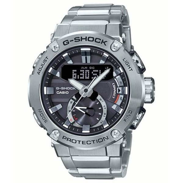 Casio G-Shock GST-B200D-1ADR Silver Dasar Hitam Cowok