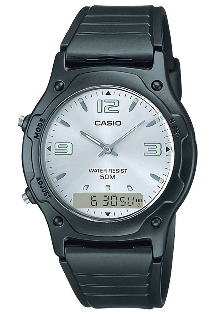 CASIO Jam Tangan Pria - Black Silver - Resin Strap - AW-49HE-7AVDF