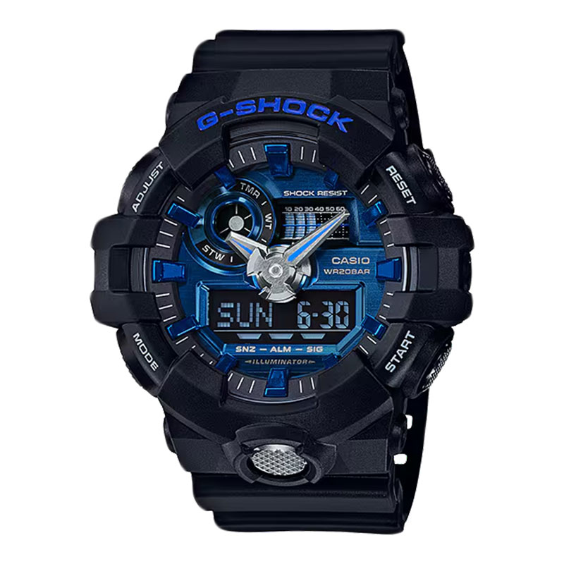 CASIO Jam Tangan Pria Casio G-Shock GA-710-1A2JF GA710 GA-710 Blue Digital Analog Dial Black Resin B