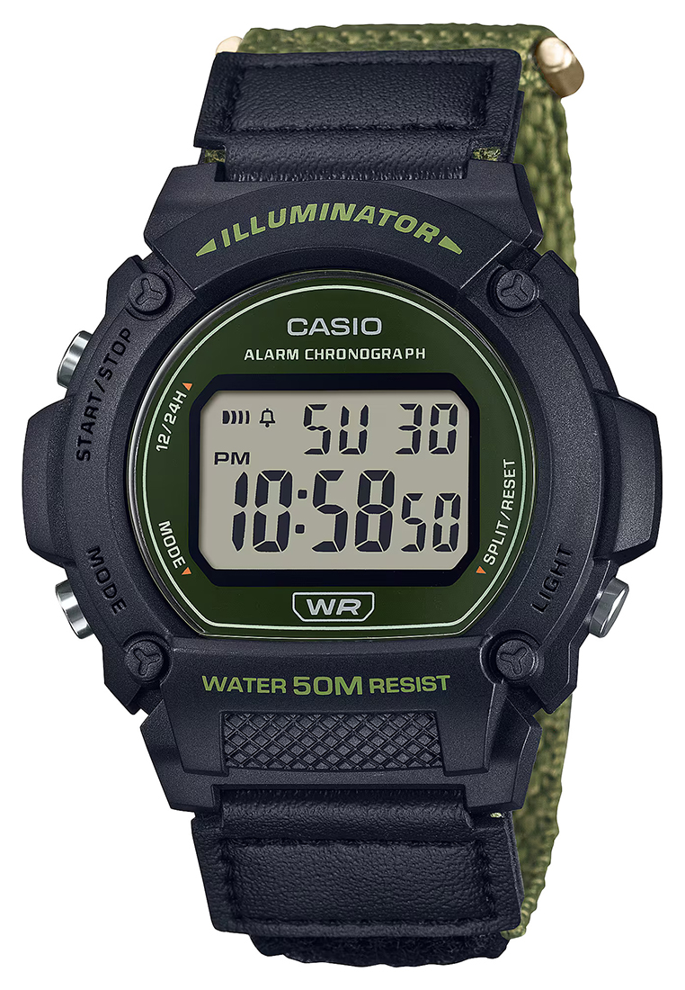 CASIO Jam Tangan Digital Pria Casio W-219HB-3AV Green Canvas Strap