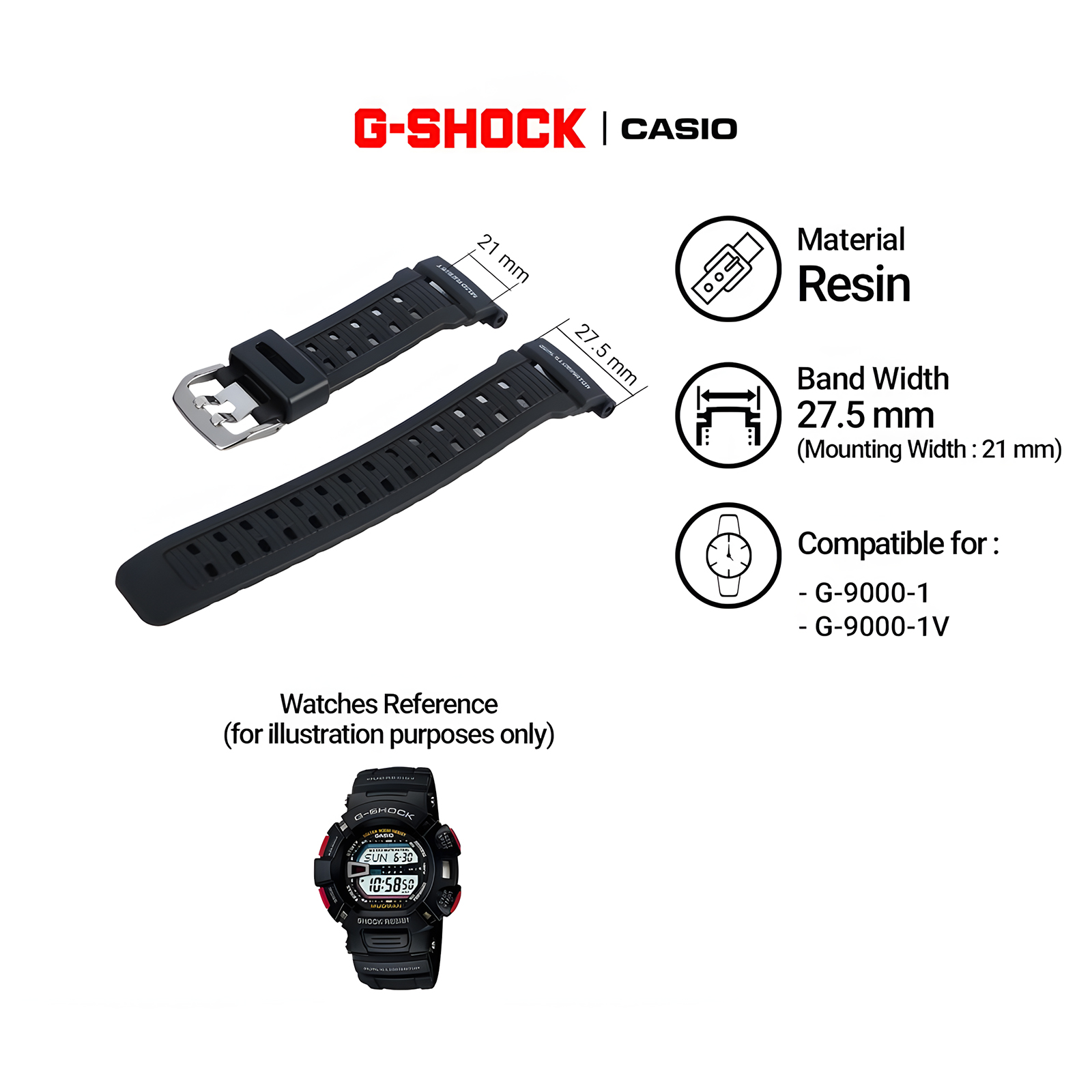 CASIO Strap Tali Band Jam Casio G-Shock - Black Resin - 27.5MM - G-9000 Series
