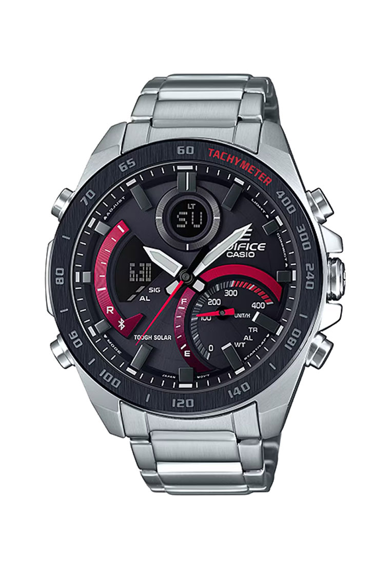 Casio EDIFICE Jam Tangan Pria - Silver Black Red - Stainless Steel - ECB-900DB-1ADR