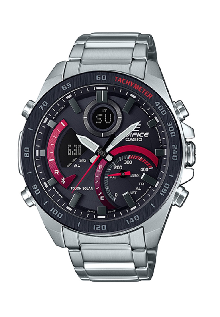 CASIO Men ECB-900DB-1A Stainless steel silver red